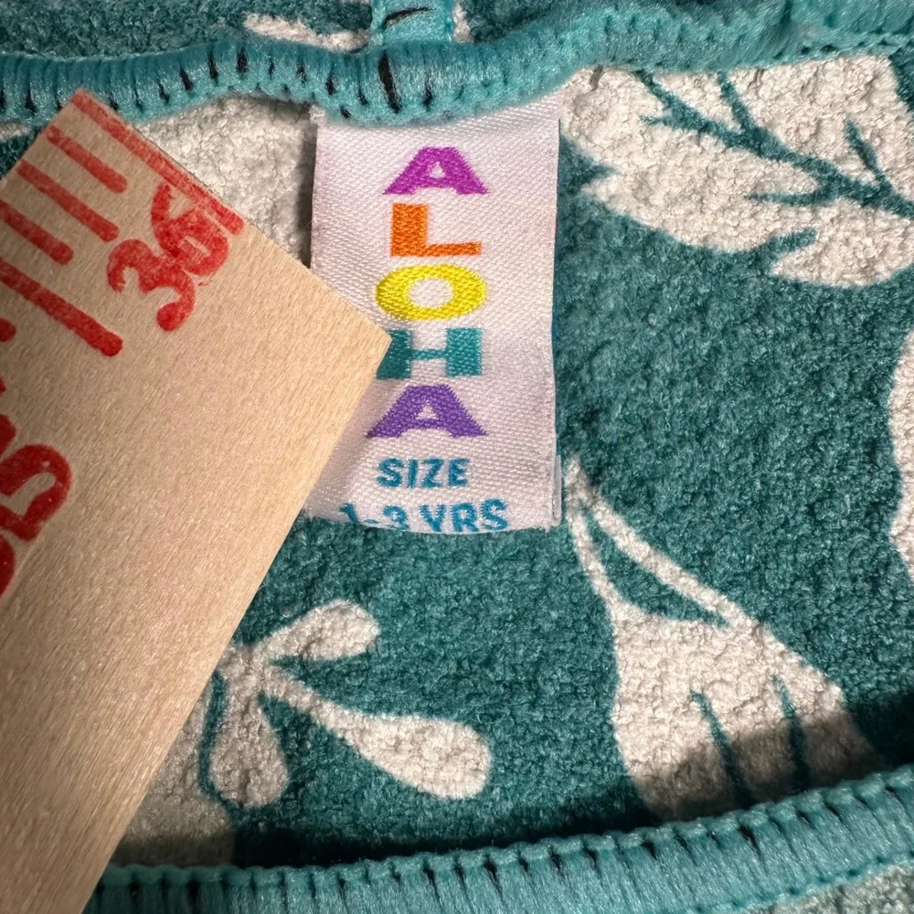 Aloha Kids Shark Print Hooded Beach Poncho Towel Teal White Size 1-3 Years